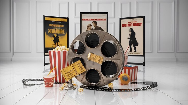 Composition of movie elements on white background